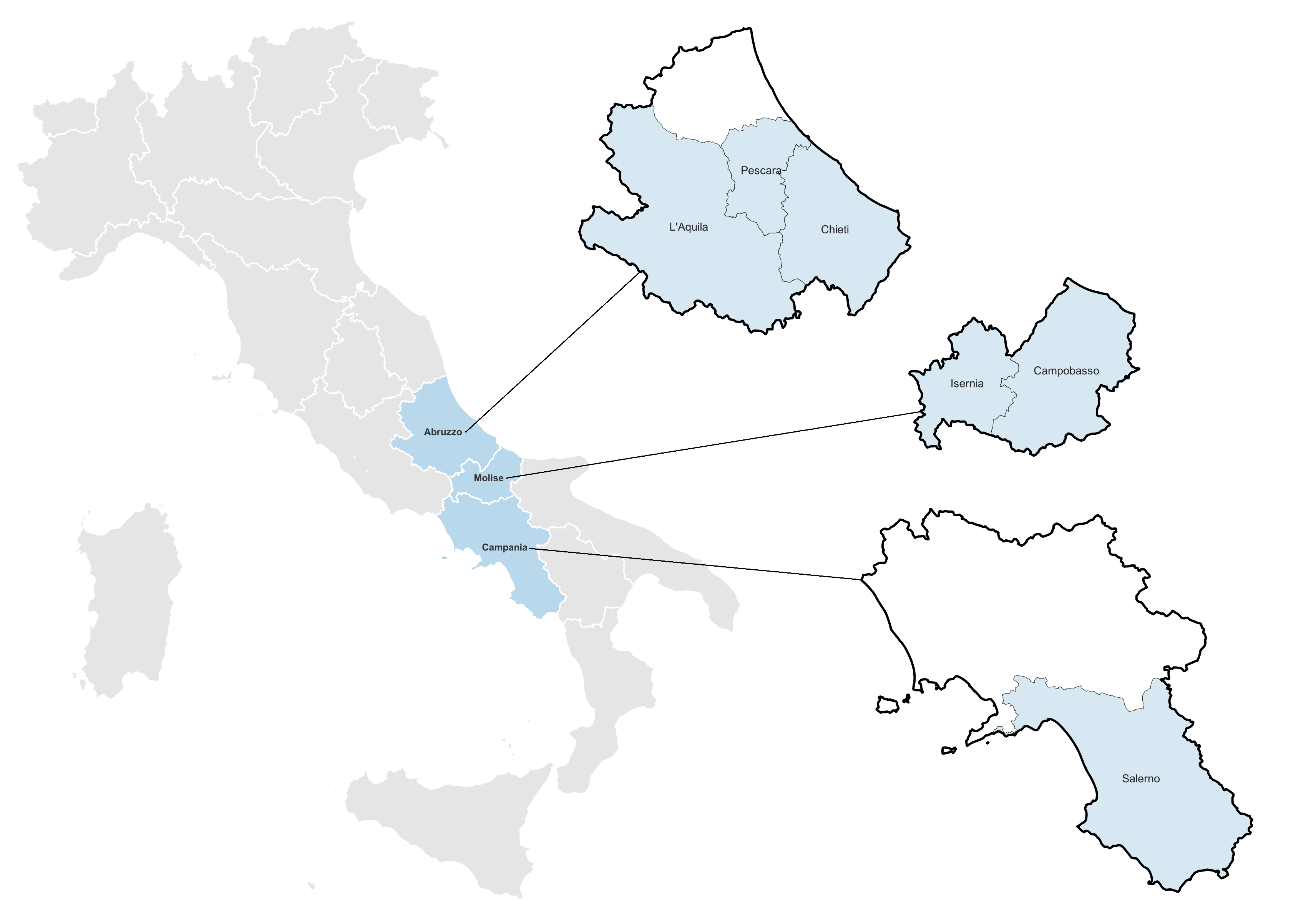 Mappa dell’Italia con Regioni in cui opera Adistribuzionegas